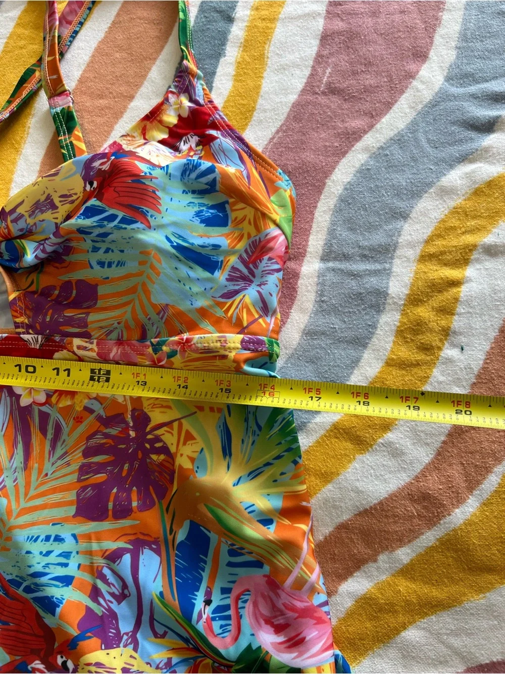 woman’s Orange Tropical Floral One-Piece Swim Top - Unbranded